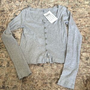 NWT Brandy Melville grey ribbed button up long sleeve